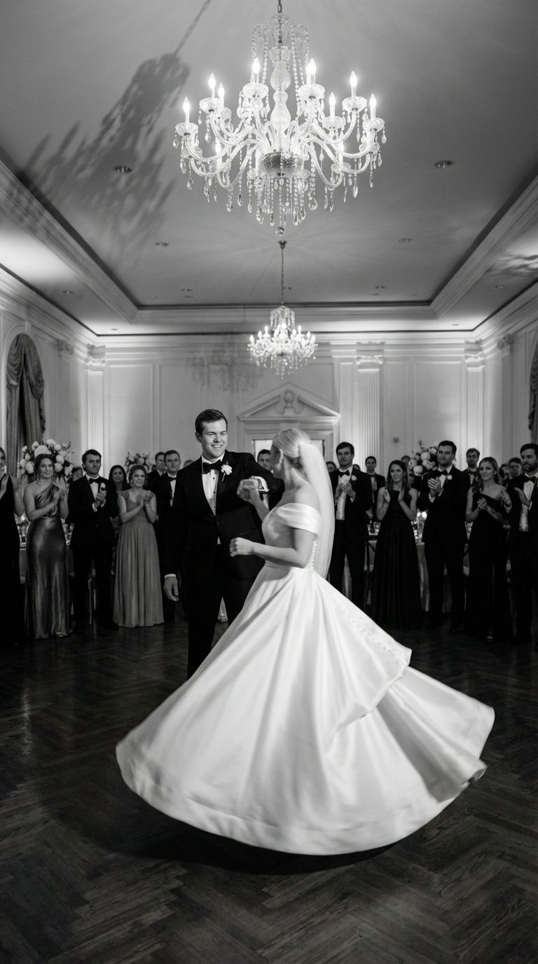 Brautpaar tanzt im festlichen Ballsaal
